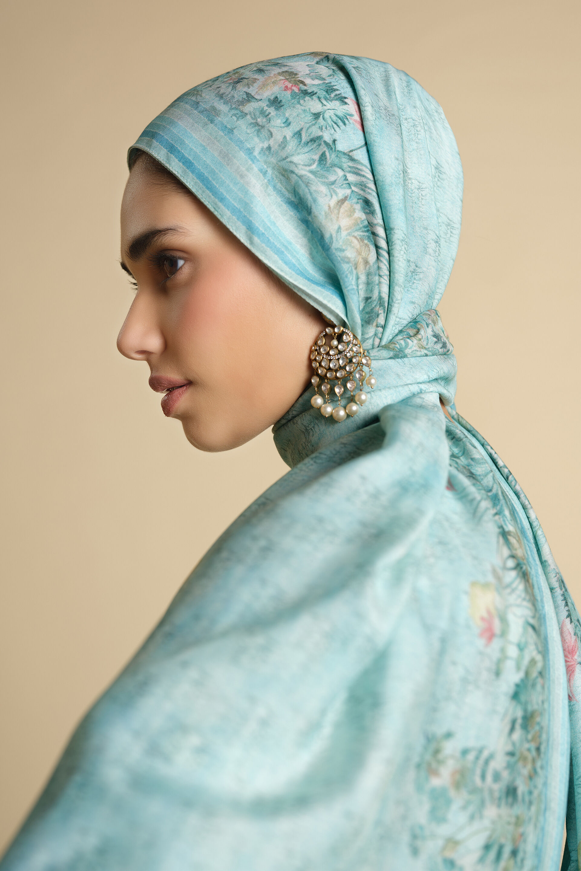 Nabha Printed Silk Stole - Powder Blue